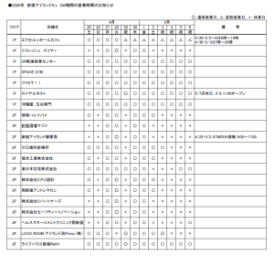 ゴールデンウィーク期間の営業状況について②