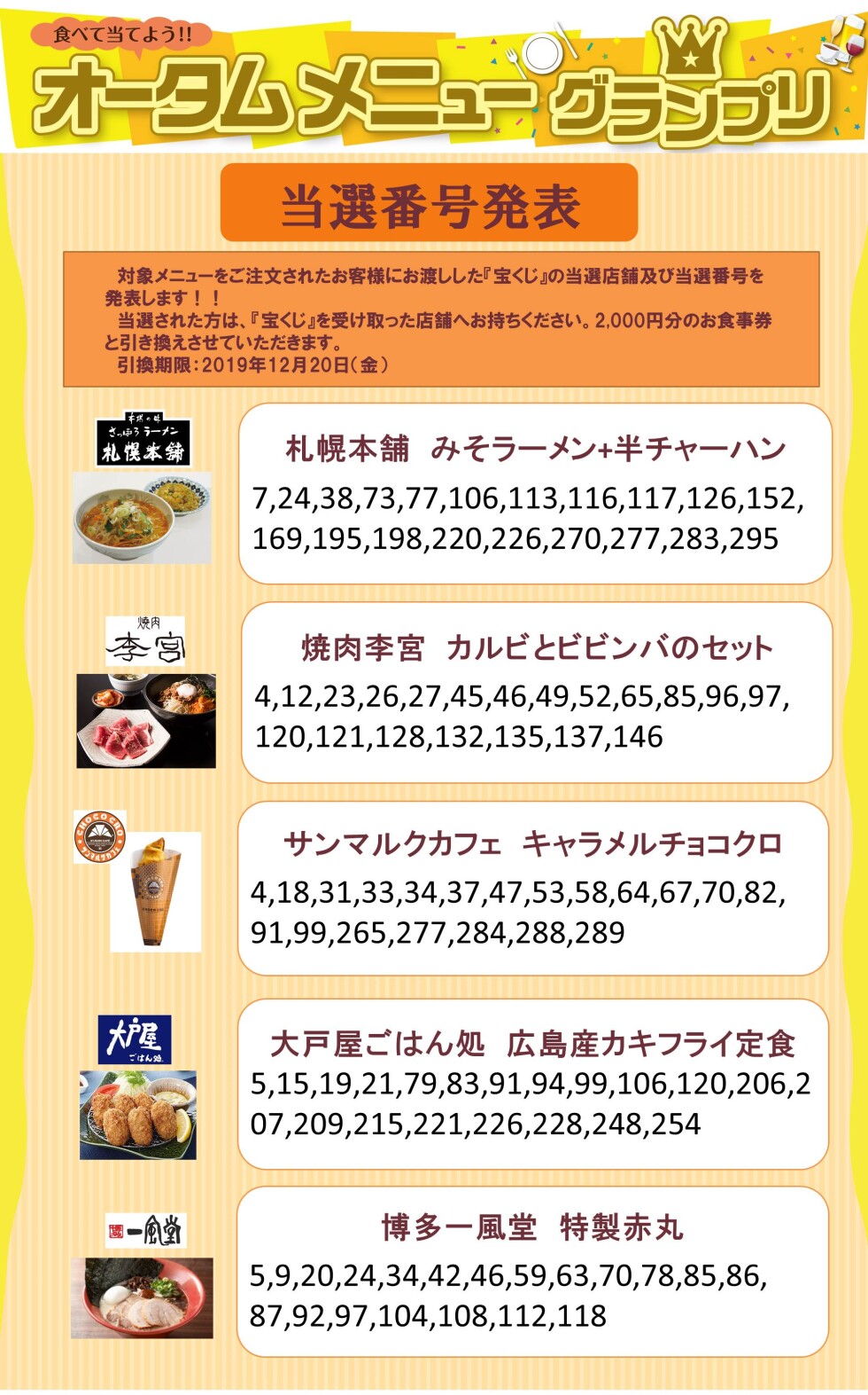 オータムメニューグランプリ当選発表!